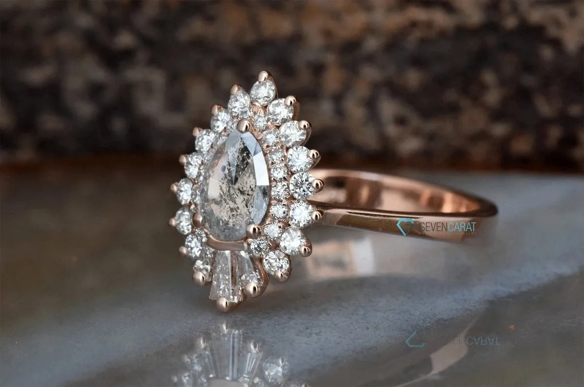 0.9 ct Salt and Pepper alternative engagement ring - 14k 18K Yellow Gold