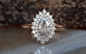 0.9 ct Salt and Pepper alternative engagement ring - 14k 18K Yellow Gold