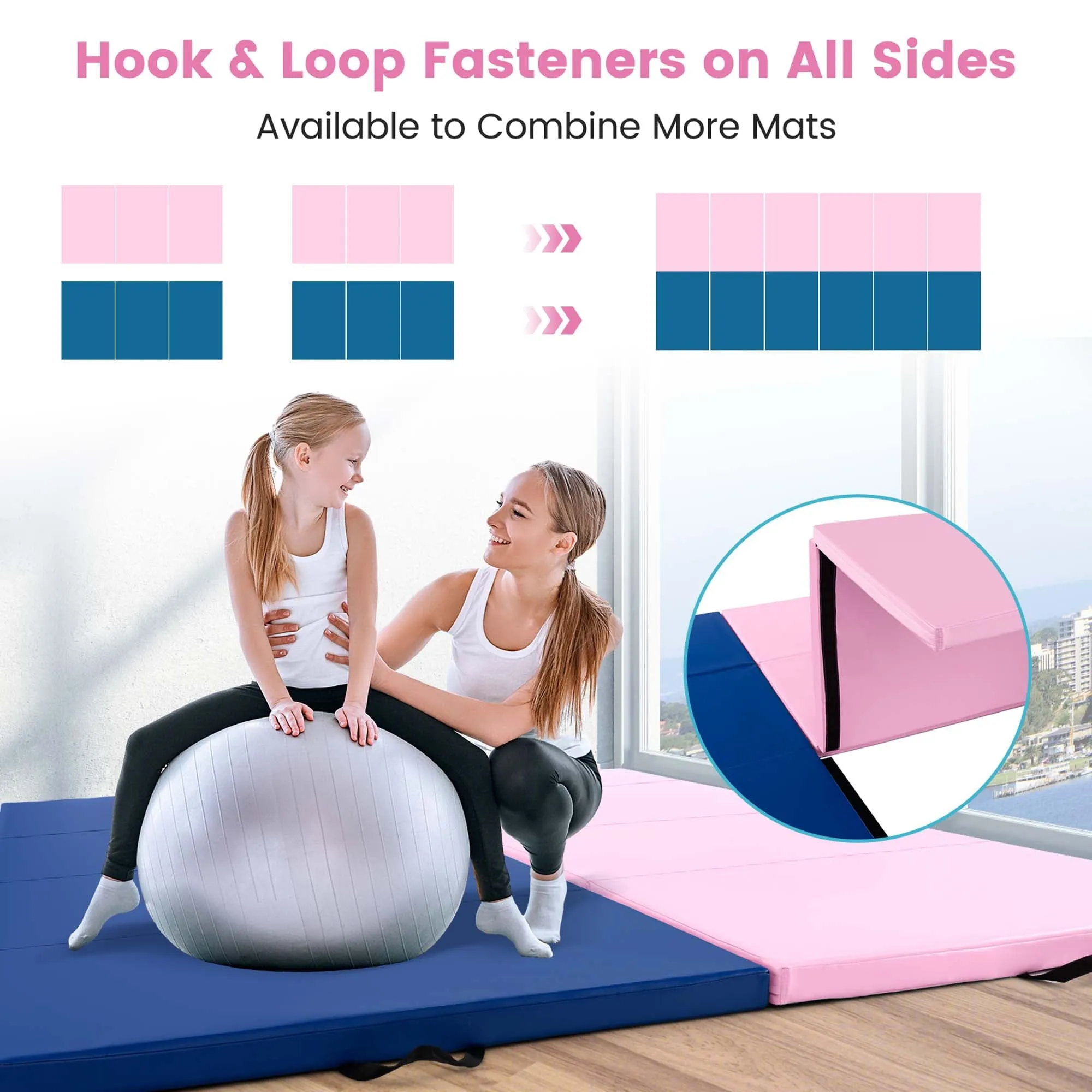 10' x 4' x 2" 4-Panel Folding Exercise Mat with Carrying Handles for Gym Yoga Light Pink