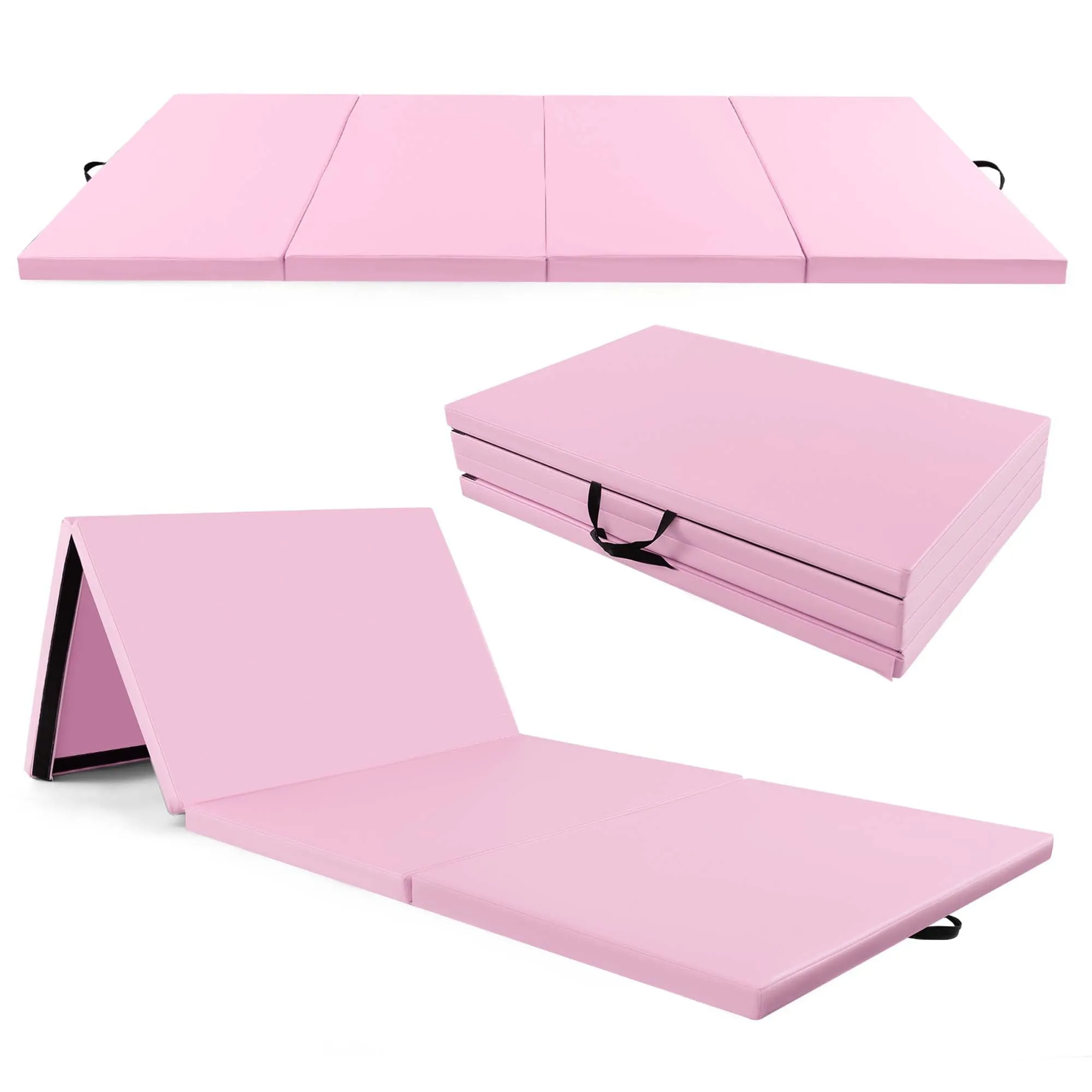 10' x 4' x 2" 4-Panel Folding Exercise Mat with Carrying Handles for Gym Yoga Light Pink