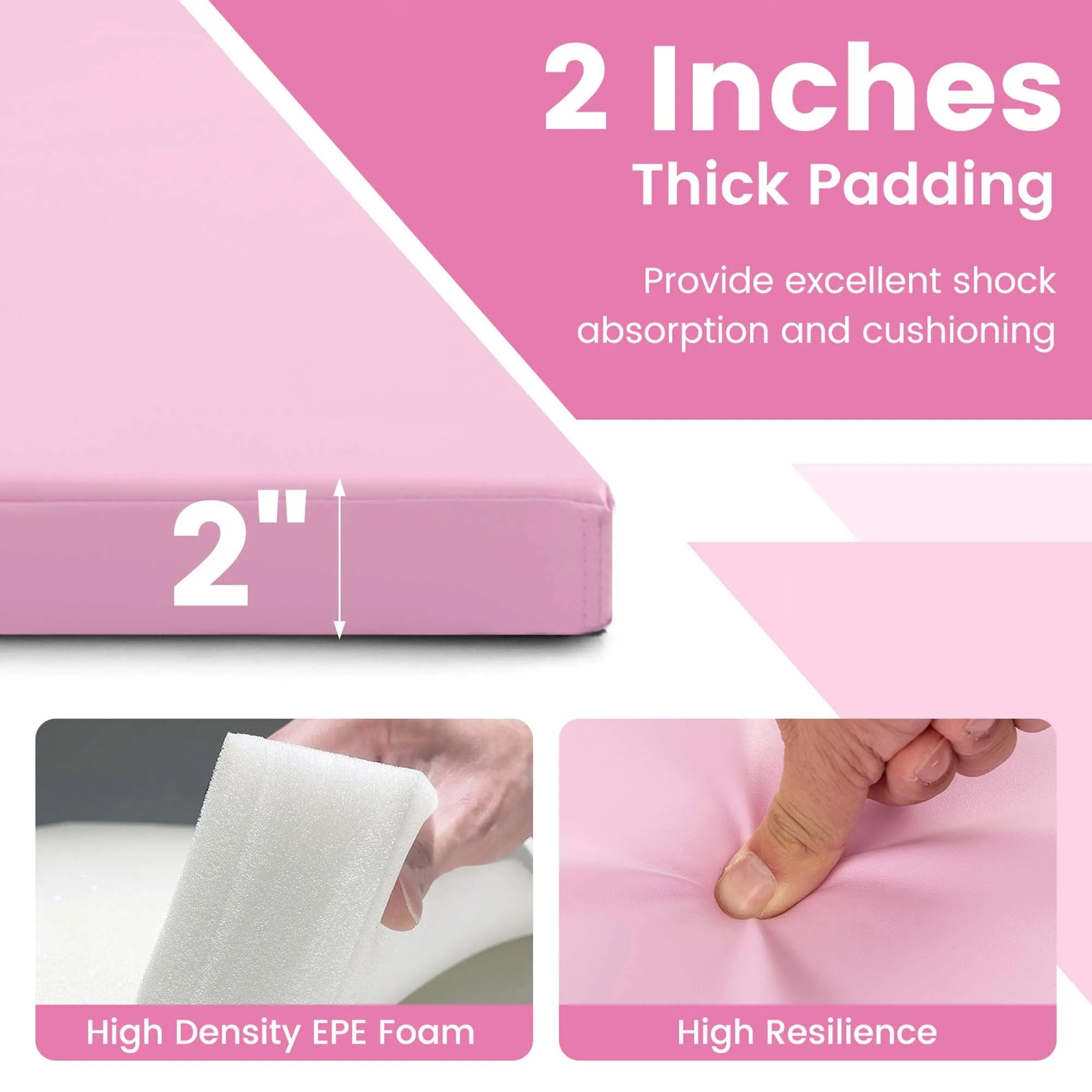 10' x 4' x 2" 4-Panel Folding Exercise Mat with Carrying Handles for Gym Yoga Light Pink