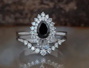 1.15 carat black diamond art deco ballerina wedding ring set  14k 18k white gold, Platinum