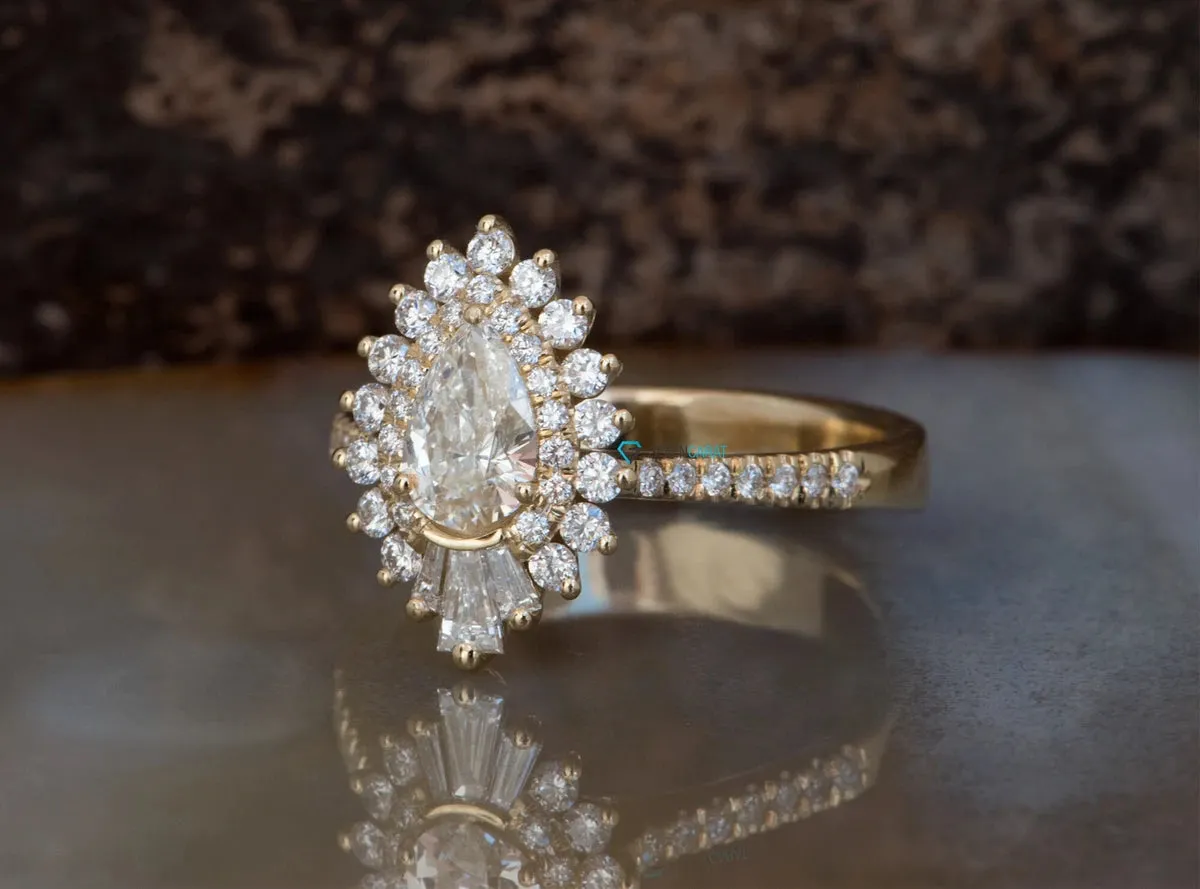 1.3 carat Vintage Gatsby engagement ring-Yellow gold 14k 18K