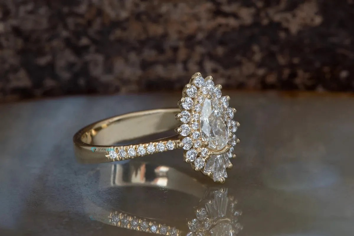 1.3 carat Vintage Gatsby engagement ring-Yellow gold 14k 18K