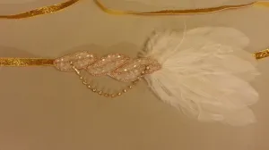 1920 Headband Flapper Dress fascinator Headpiece Great Gatsby Dress Headband  Gold tone Sparkly Feather Flapper Hairband, Feather fascinator