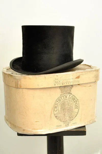1920s Vintage Christie's Silk Top Hat in Christie's box