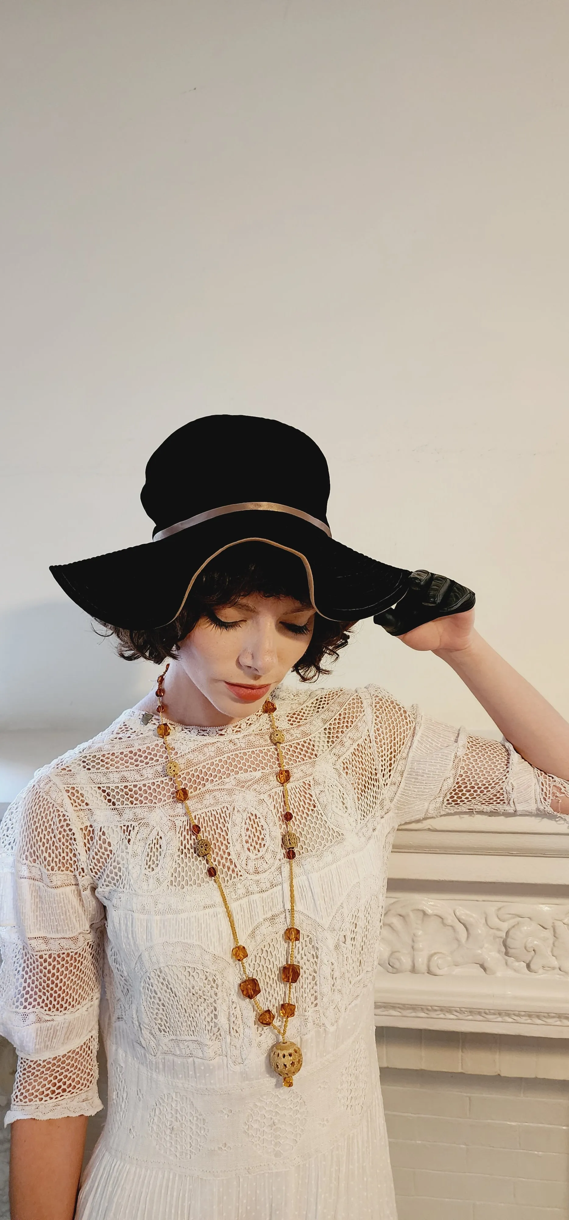 70s Black Velvet Floppy Hat Wide Brim Boho