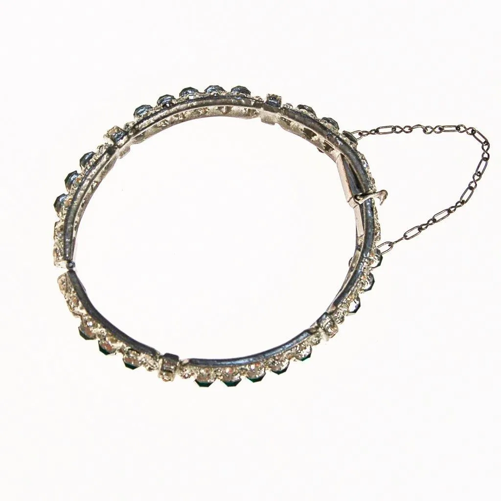Art Deco Emerald and Diamante Paste Rhinestone Bangle Bracelet