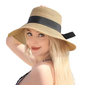 Beach Hats for Women - Wide Brim Sun Straw Hat for Women UPF 50  UV Sun Protection Sun Hat Womens Floppy Sun Hat Foldable Roll up Cap Khaki