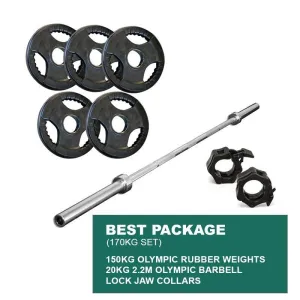 BEST PACKAGE: 150KG OLYMPIC WEIGHT PLATES   2.2m 1000LB OLYMPIC WEIGHTLIFTING BRASS BUSHING BARBELL   LOCK JAWS