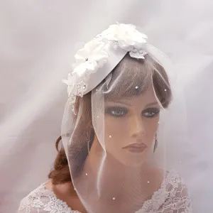 Birdcage veil Floral Hat fascinator White Ivory - ELEGANCEFASCINATOR