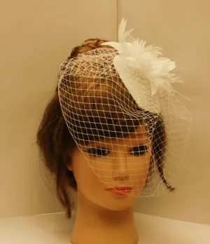 Birdcage veil Hat Fascinator, Bridal  Ivory fascinator Wedding Race, Ascot hat, ladies cocktail hat, Birdcage veil Hat Fascinator