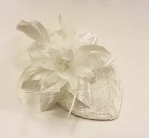 Birdcage veil Hat fascinator White Ivory Floral Hat-ELEGANCEFASCINATOR