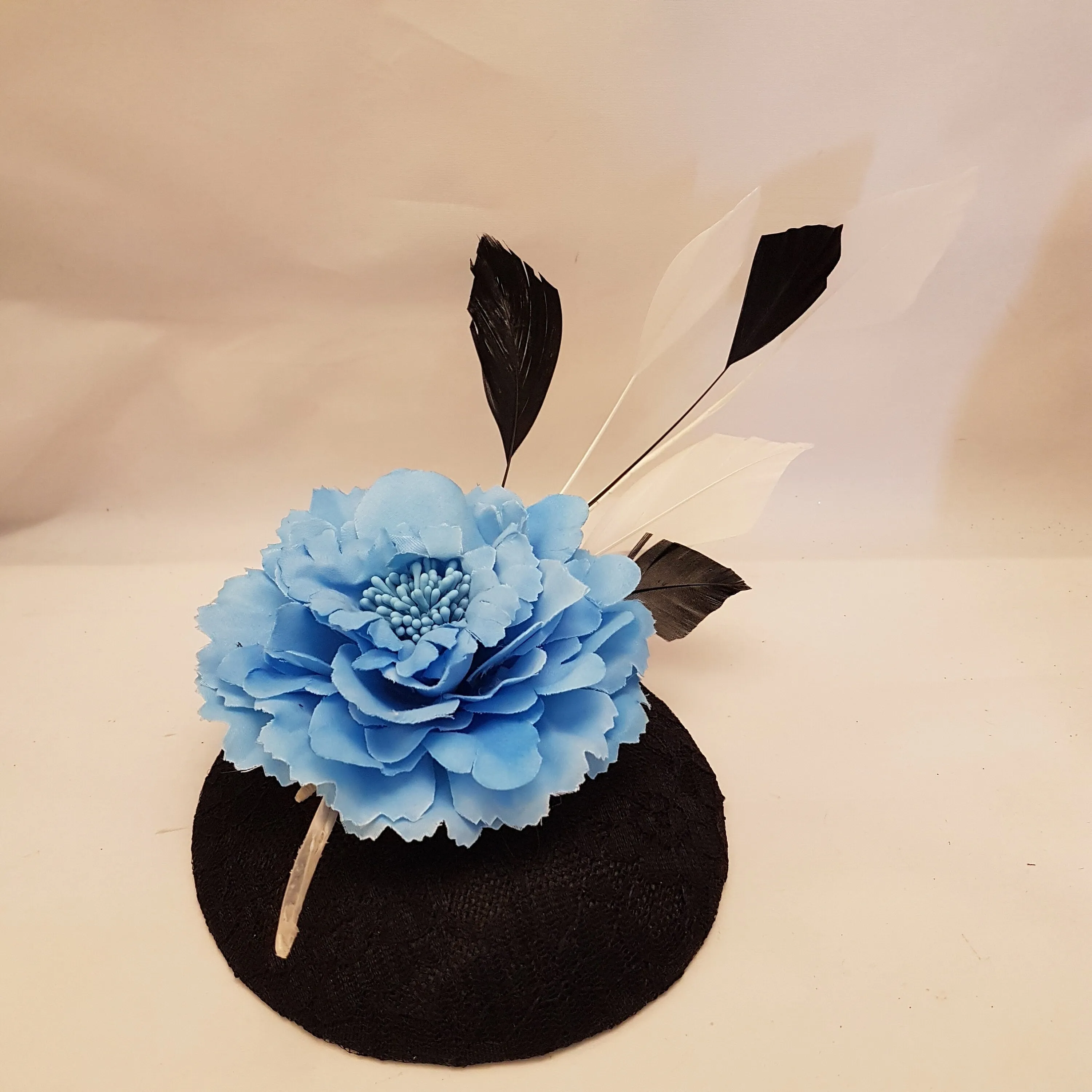 BLACK and Blue Hat   Fascinator Black lace Hat BLUE Flower hat feather hat Black & Blue Hatinator Wedding Ceremoney Ascot Ladies Fascinater