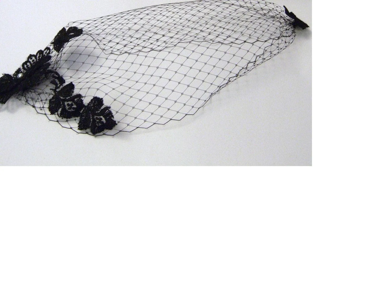 Black Birdcage veil  Blusher Veil 9 inch Bandeau veil French net veil Black flower motif fascinator Black face veil Black french net veil