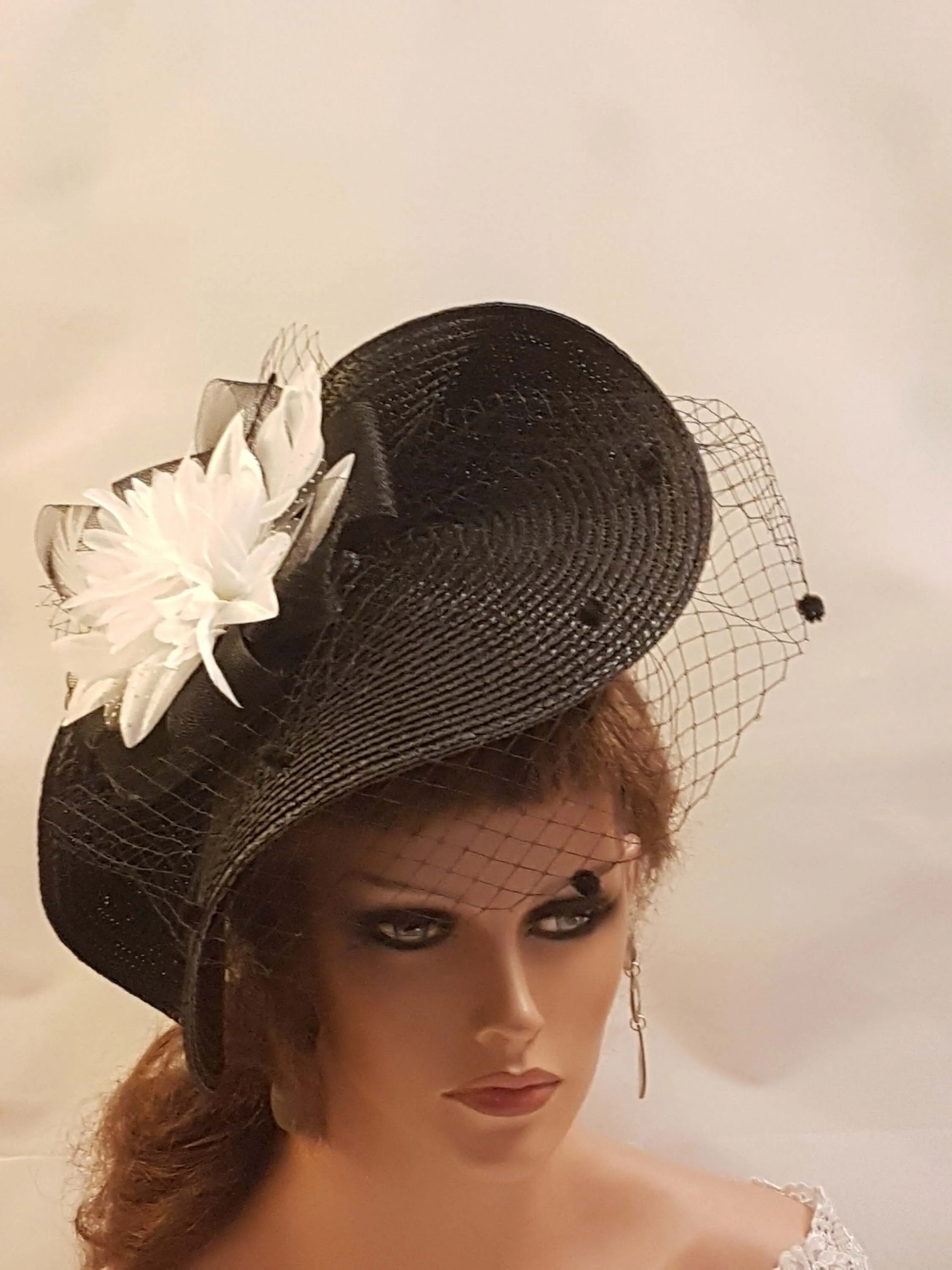 Black Fascinator Hat with Feathers,Flowers.Headwear for Weddings & Races,Halloween,Ladies Headpiece Perfect for Special Occasions and Events