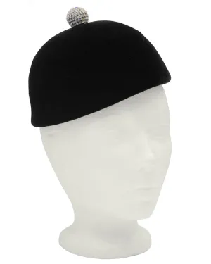Black Velvet Hat with Rhinestone Detail