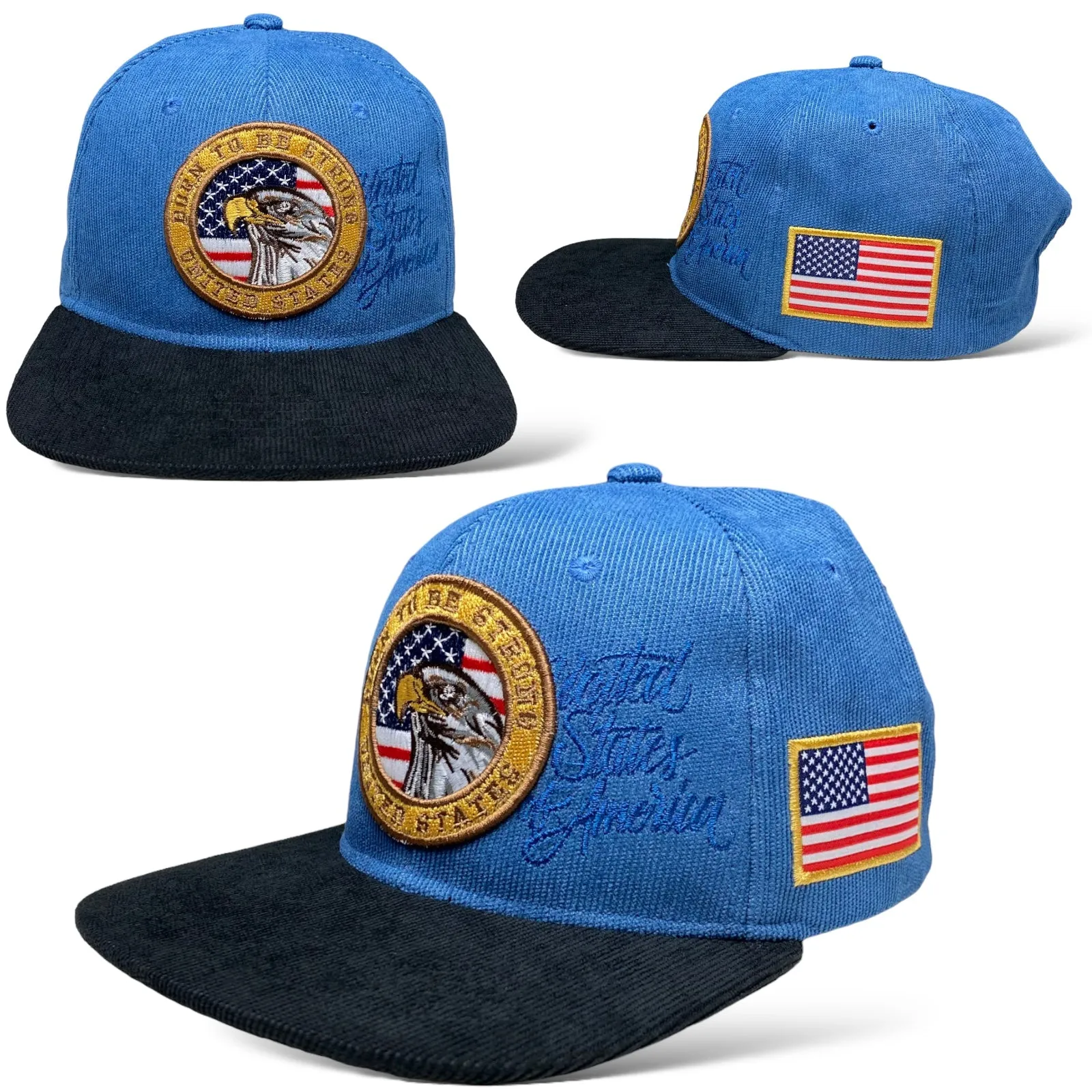 Born to Be Strong Eagle USA Flag Snapback Cap, Corduroy, Flat Brim