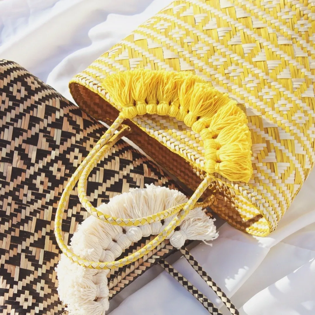 Borneo Maya Straw Tote Bag - in Yellow