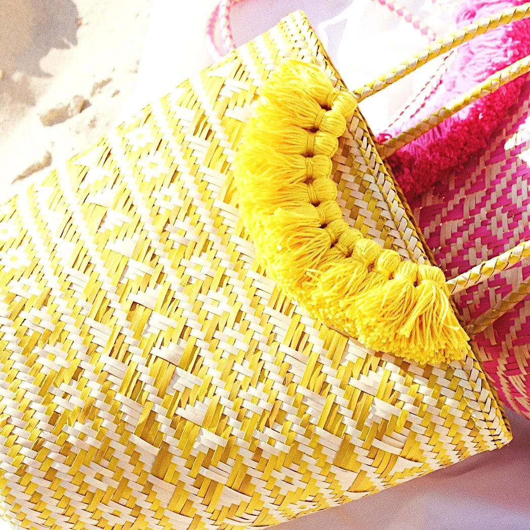 Borneo Maya Straw Tote Bag - in Yellow