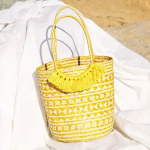 Borneo Maya Straw Tote Bag - in Yellow
