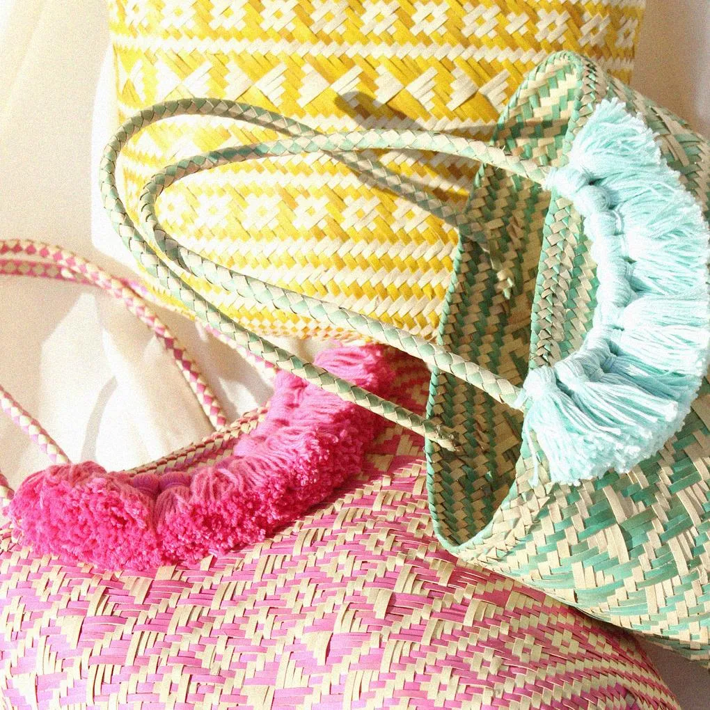 Borneo Maya Straw Tote Bag - in Yellow