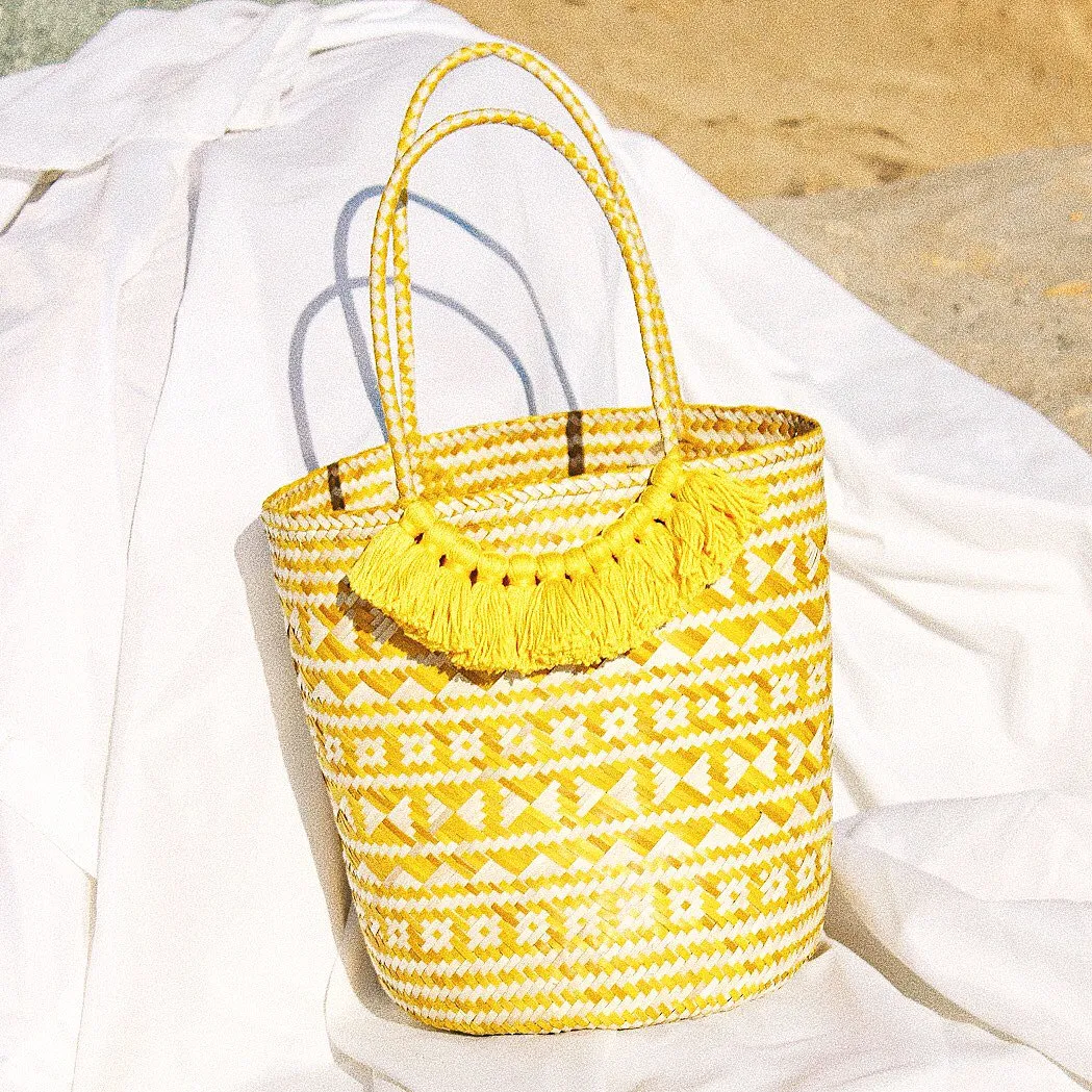 Borneo Maya Straw Tote Bag - in Yellow
