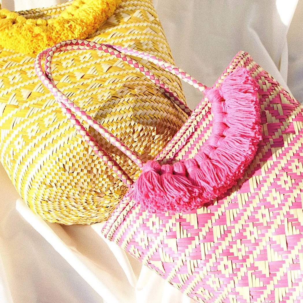 Borneo Maya Straw Tote Bag - in Yellow
