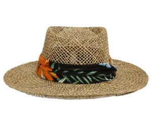 Breathable Woven Straw Hat with Tropical Band - FX001