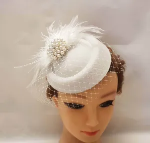 Bridal bird cage veil fascinator Hat#Feather hat fascinator White,Ivory fascinator Blusher Veil