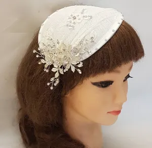 Bridal birdcage veil & hat Vintage inspired Teardrop hat fascinator BRIDAL FASCINATOR White Ivory  2Pc set Hat Fascinator bird cage veil