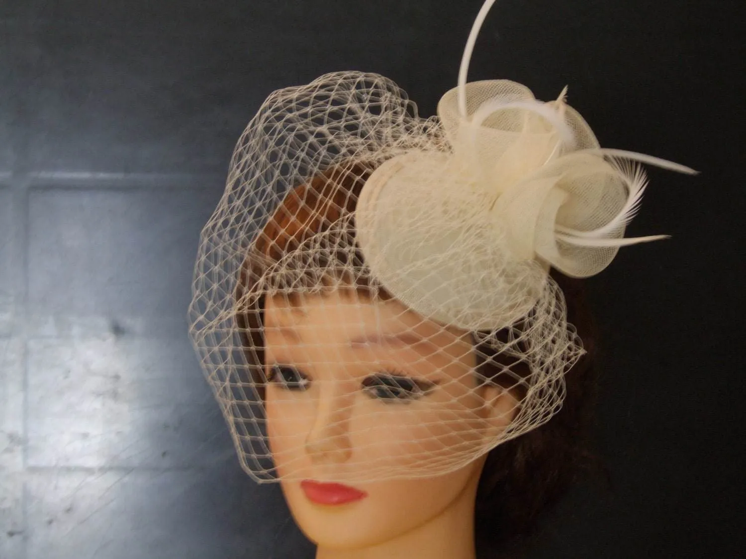 Bridal Birdcage Veil hat fascinator  White Ivory Black Headpiece Wedding headpiece