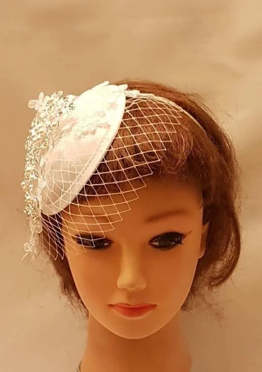 Bridal Hat FASCINATOR Birdcage Veil, White,Ivory bridal MINI Veil hat