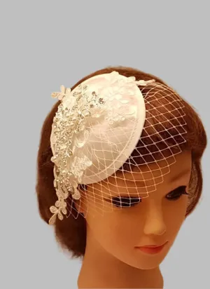 Bridal Hat FASCINATOR Birdcage Veil, White,Ivory bridal MINI Veil hat