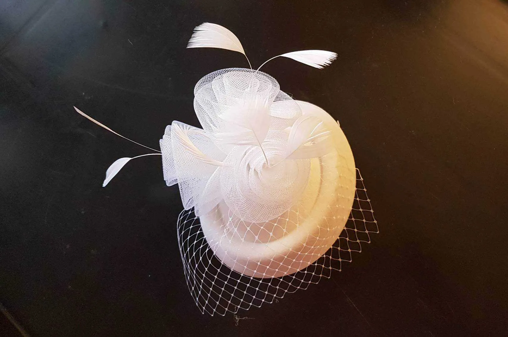 Bridal Hat fascinator with mini birdcage veil  #Feather fascinator White, Ivory, Black Wedding hair accessory