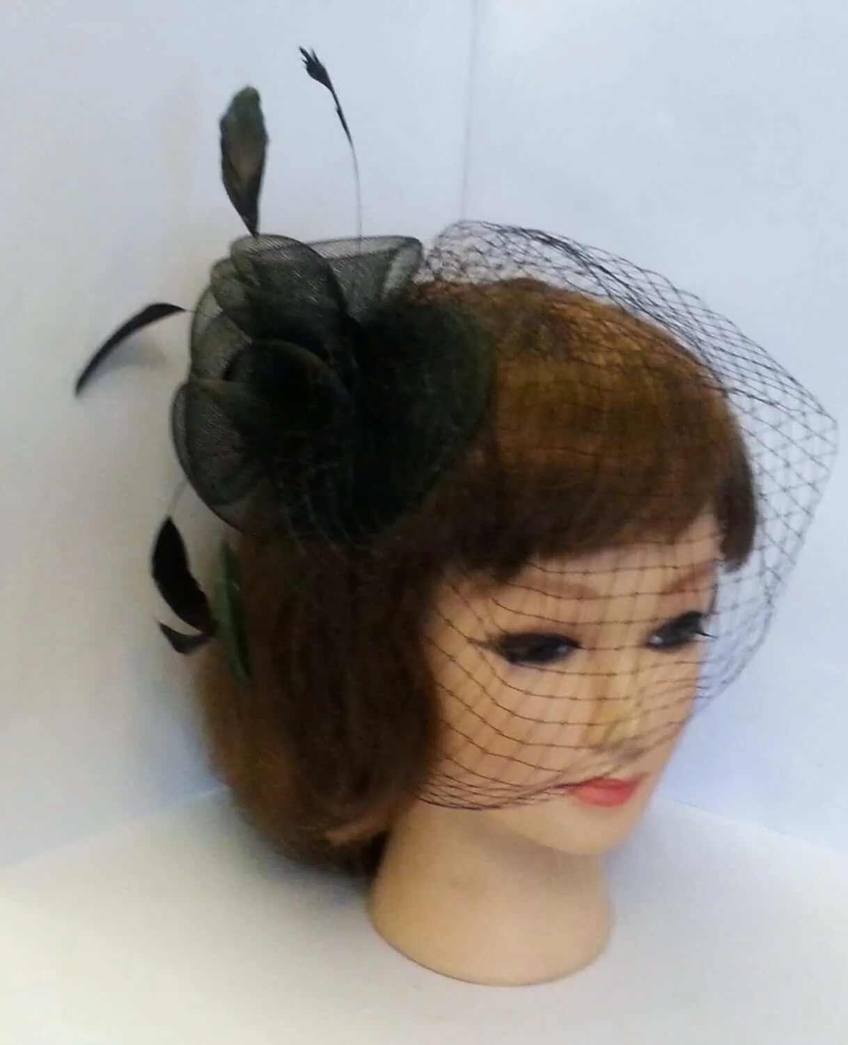 Bridal, wedding  Black Birdcage Veil Fascinator with feather hat hairpiece. Vintage inspired Frenchnet bridal, ceremoney hat veil headpiece
