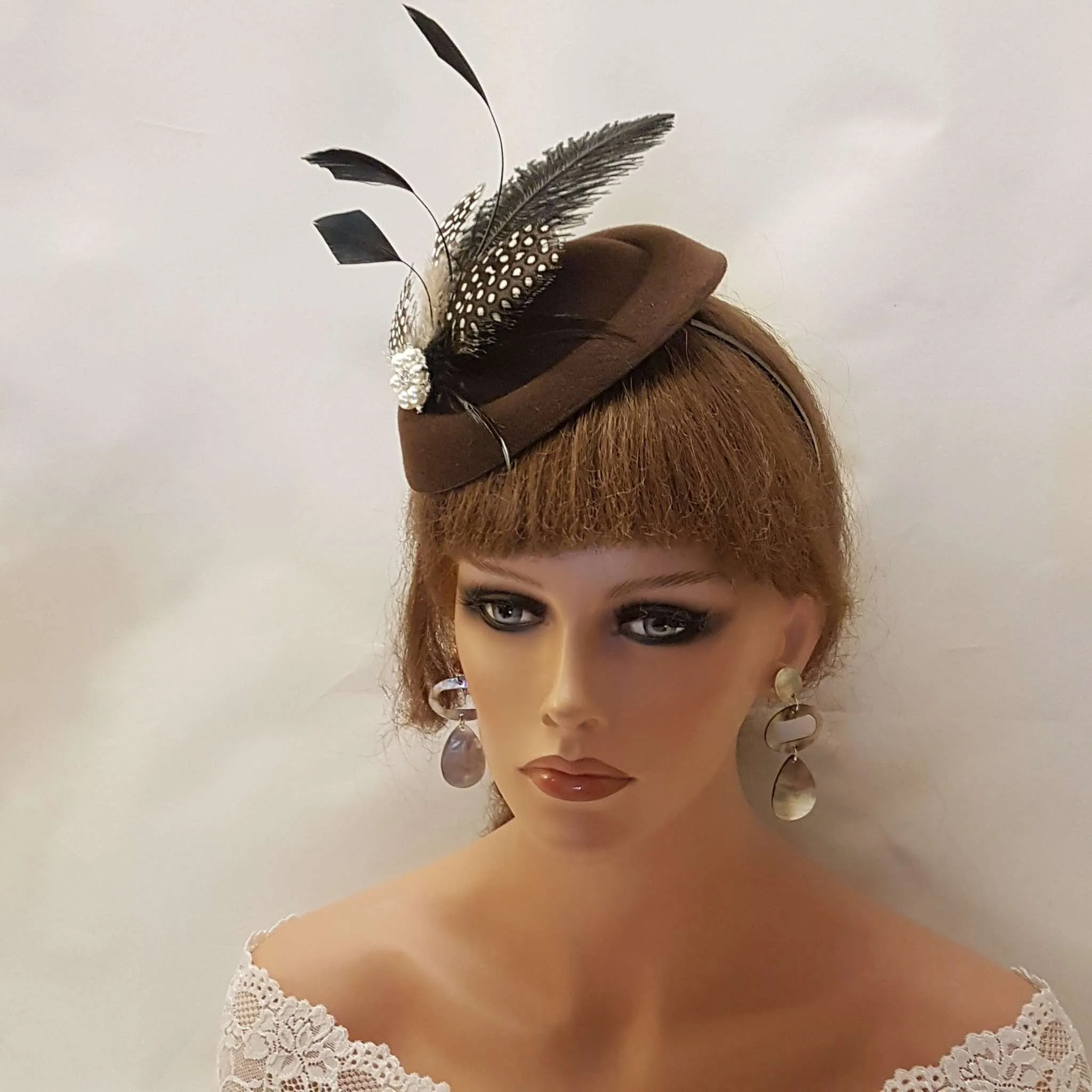 BROWN HAT FASCINATOR, 40s 50s Brown Hat fascinator #Brown hat fascinator, Ostrich,Spotty Gunia Feather hat Race,Cocktail,Ladies,Ascot hat