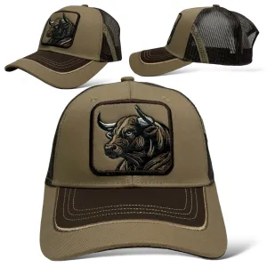 Bull Embroidered Patch Snapback Cap, Western, Rodeo Style, Curved Brim