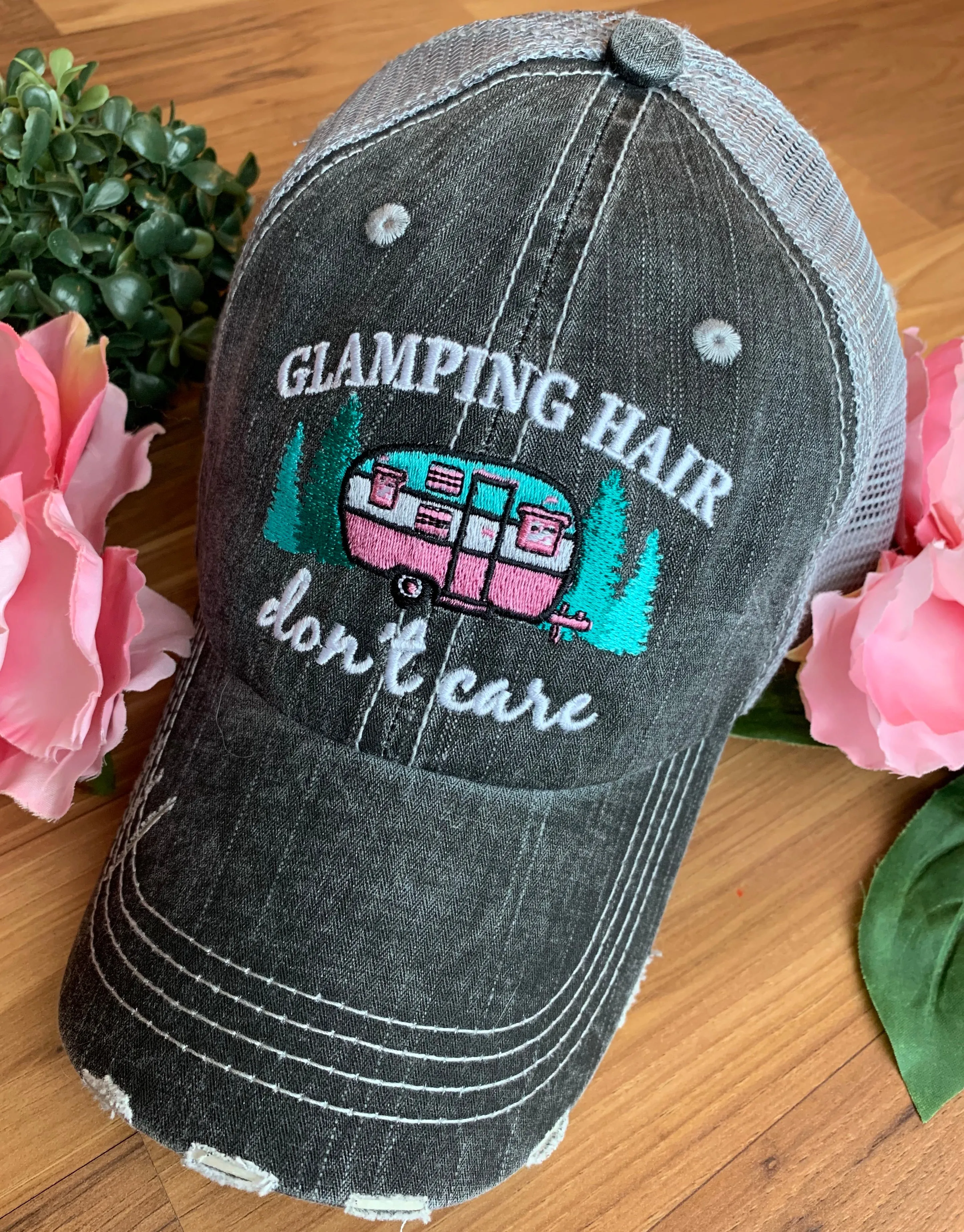 Camping hats Glamping hair dont care Happy camper Camping hair Embroidered Unisex caps