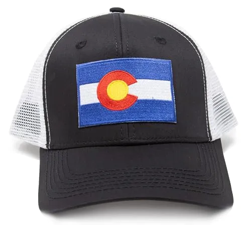 Colorado Flag Trucker Baseball Snapback Hat (Black White) - International Tie