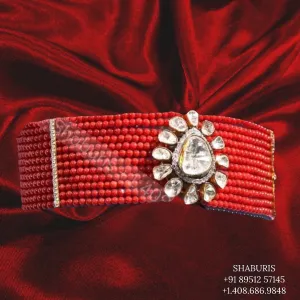 Coral set,Latest Indian Jewelry,South Indian Jewelry,Pure silver choker Indian,Indian necklace ,Moissanite-NIHIRA-SHABURIS