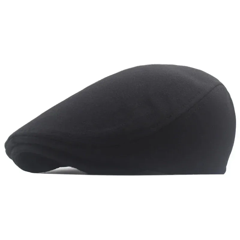 Cotton Newsboy Caps Autumn Winter Beret Male Horn Retro Solid Peaked Cap Forward Hat For Men Protection Elasticity Peaky Blinder