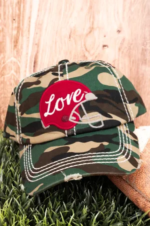 Distressed Camo 'Love' Football Helmet Cap