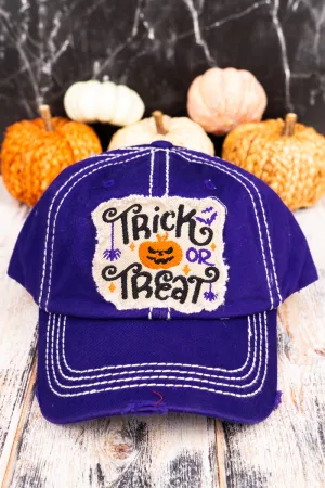 Distressed Purple 'Trick Or Treat' Cap