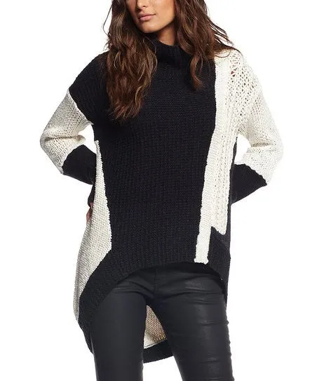 Elan | Hi-Low Black & Ivory Sweater