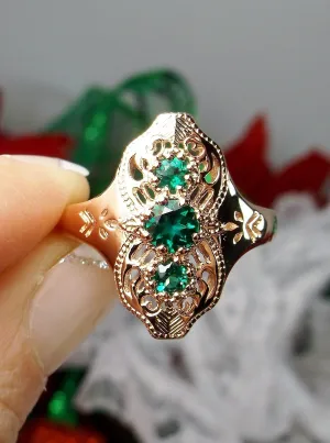 Emerald Ring, Spider Gatsby, Gold Vintage Jewelry D172