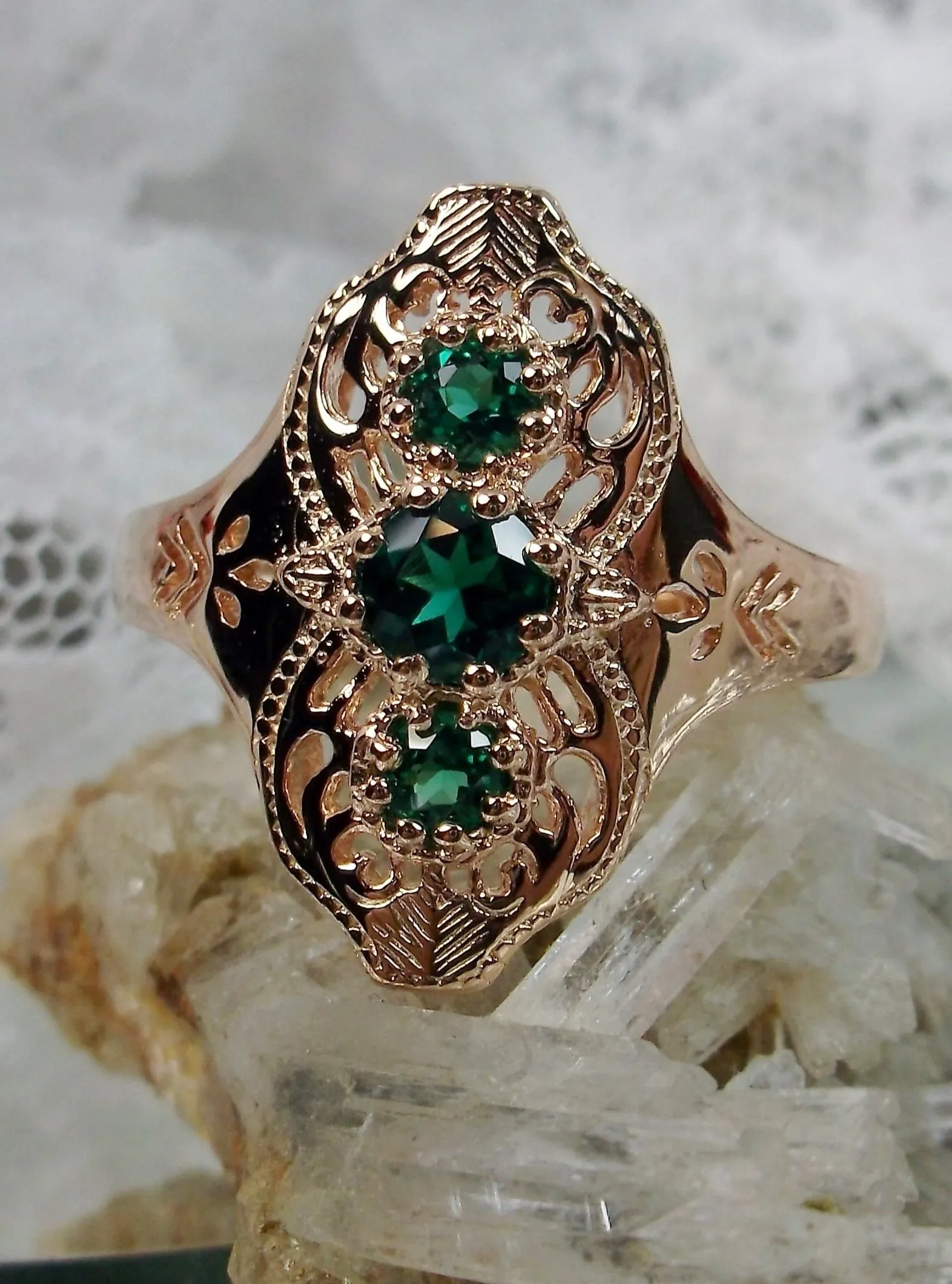 Emerald Ring, Spider Gatsby, Gold Vintage Jewelry D172