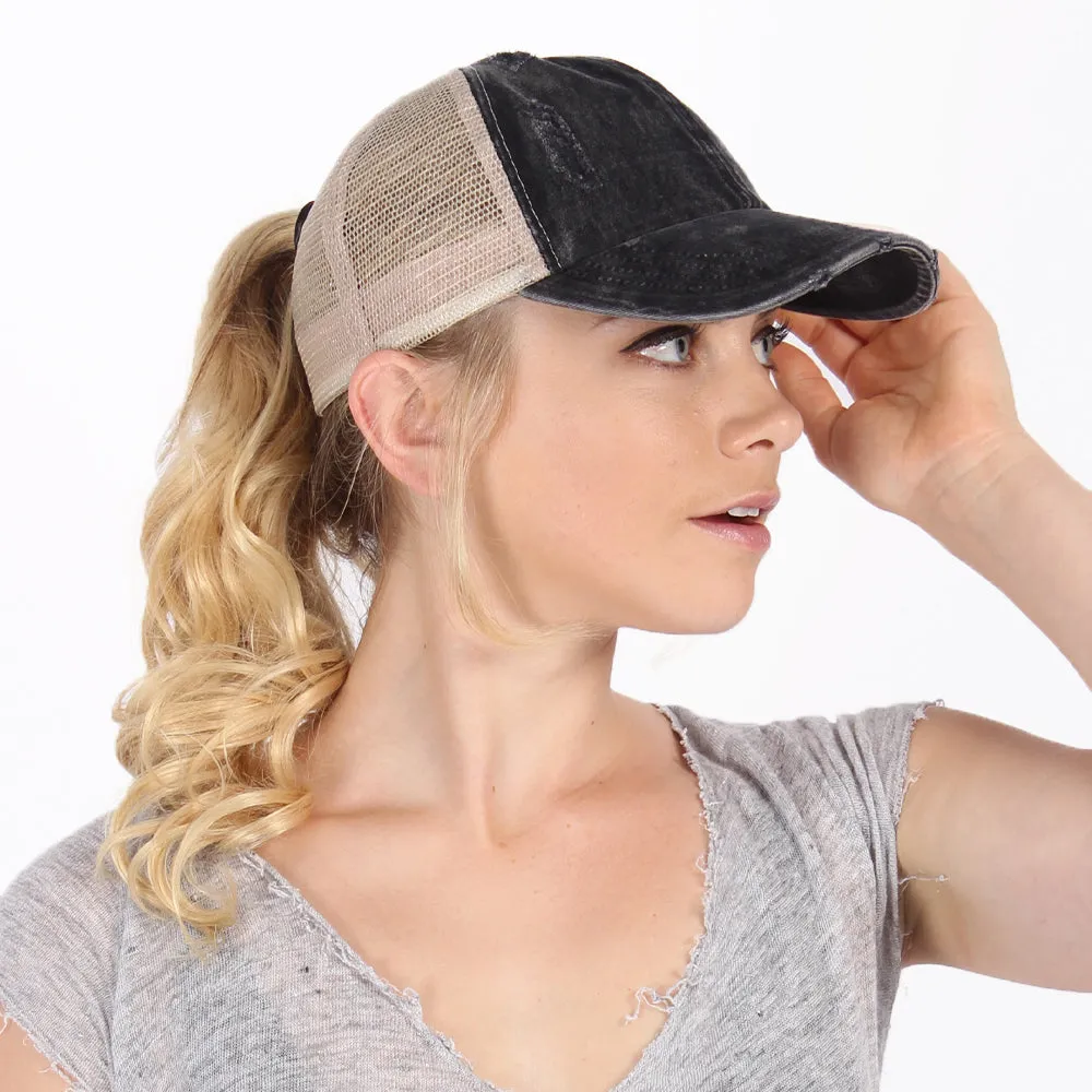 Emily Distressed Mesh Back Ponyflo® Cap