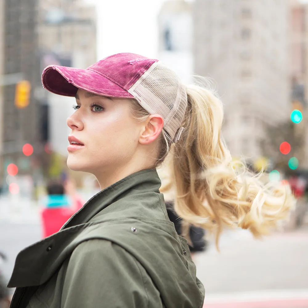 Emily Distressed Mesh Back Ponyflo® Cap