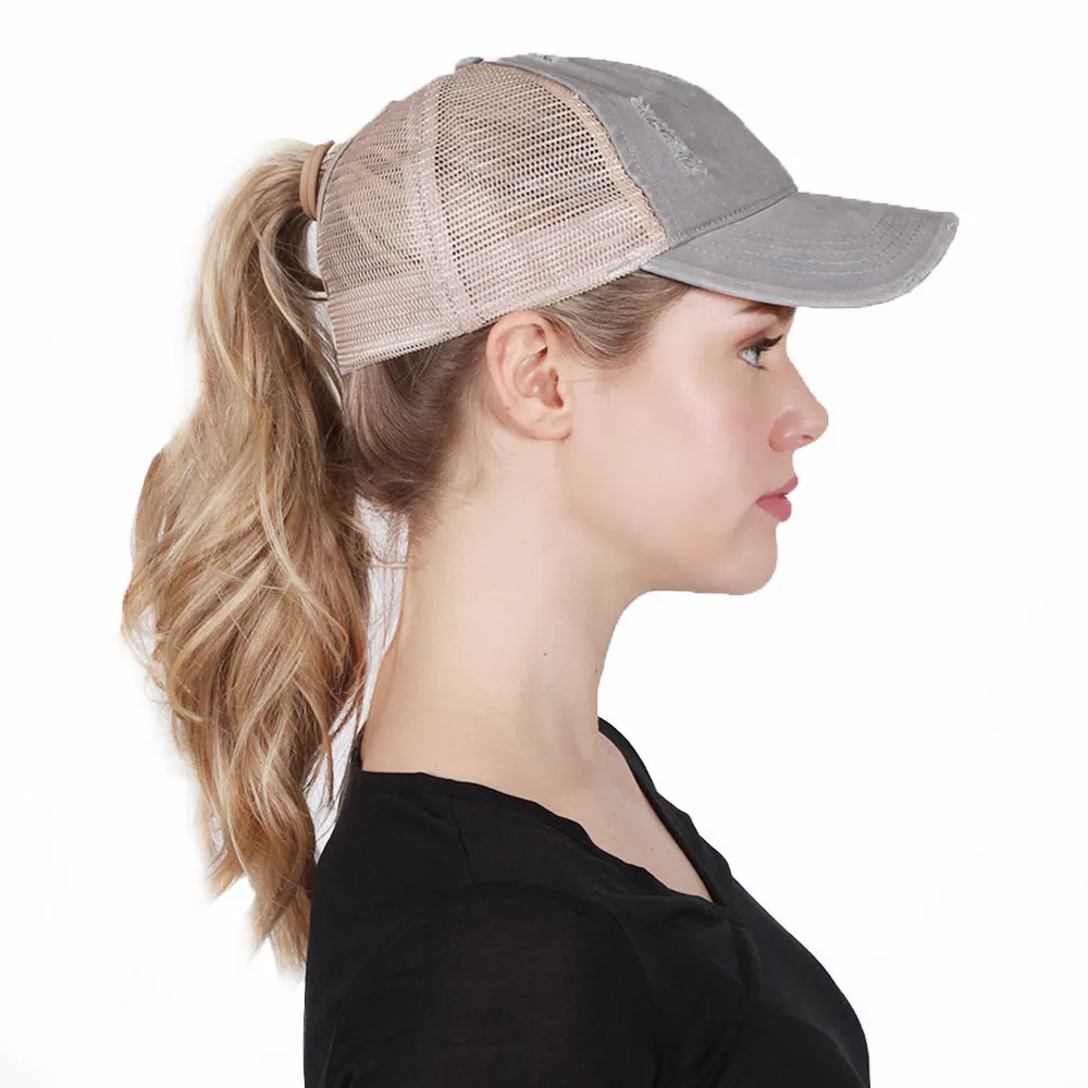 Emily Distressed Mesh Back Ponyflo® Cap